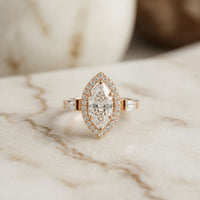 2.85CTW Marquise Cut Halo Lab Grown Diamond Engagement Ring For Women Rose Gold