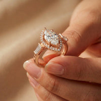 2.85CTW Marquise Cut Halo Lab Grown Diamond Engagement Ring For Women Rose Gold