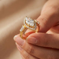 2.85CTW Marquise Cut Halo Lab Grown Diamond Engagement Ring For Women Gold