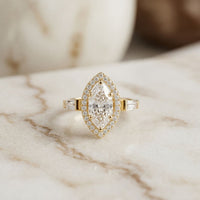 2.85CTW Marquise Cut Halo Lab Grown Diamond Engagement Ring For Women Gold