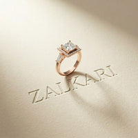2.90CTW Princess Cut Halo Lab Grown Diamond Engagement Ring For Women Rose Gold