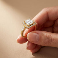 2.90CTW Princess Cut Halo Lab Grown Diamond Engagement Ring For Women Gold