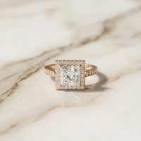 2.30CTW Princess Cut Halo Lab Grown Diamond Accent Ring For Women Rose Gold