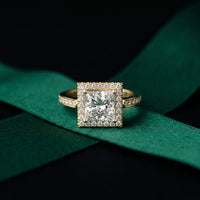 2.30CTW Princess Cut Halo Lab Grown Diamond Accent Ring For Women Gold