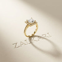2.30CTW Princess Cut Halo Lab Grown Diamond Accent Ring For Women Gold