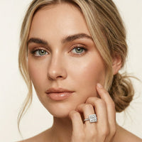 2.30CTW Princess Cut Halo Lab Grown Diamond Accent Ring For Women White