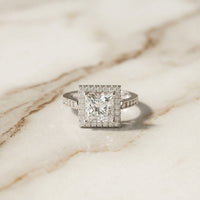 2.30CTW Princess Cut Halo Lab Grown Diamond Accent Ring For Women White