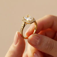 2.25CTW Radiant Cut Halo Lab Grown Diamond Accent Ring For Women Gold