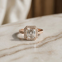 2.25CTW Asscher Cut Halo Lab Grown Diamond Accent Ring For Women Rose Gold