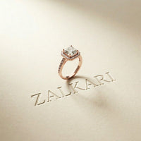 2.25CTW Asscher Cut Halo Lab Grown Diamond Accent Ring For Women Rose Gold