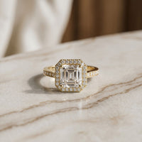 2.25CTW Asscher Cut Halo Lab Grown Diamond Accent Ring For Women Gold