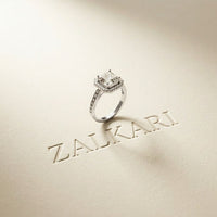 2.25CTW Asscher Cut Halo Lab Grown Diamond Accent Ring For Women White
