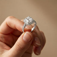 2.25CTW Asscher Cut Halo Lab Grown Diamond Accent Ring For Women White
