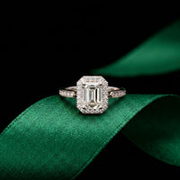 2.25CTW Emerald Cut Accent Lab Grown Diamond Engagement Ring For Women White
