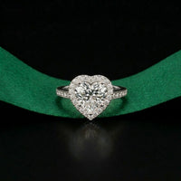 2.30CTW Heart Cut Halo Accent Lab Grown Diamond Engagement Ring For Women White