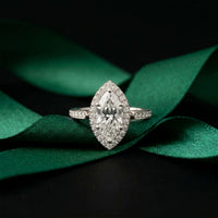 2.25CTW Marquise Cut Pavé Accent Lab Grown Diamond Engagement Ring For Women White
