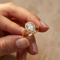 2.30CTW Pear Cut Halo Pavé Lab Grown Diamond Engagement Ring For Women Gold