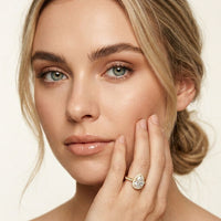2.30CTW Pear Cut Halo Pavé Lab Grown Diamond Engagement Ring For Women Gold