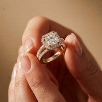 2.40CTW Asscher Cut Halo Split Shank Lab Grown Diamond Engagement Ring For Women Rose Gold