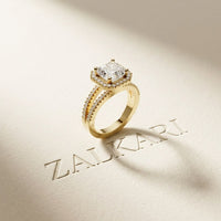 2.40CTW Asscher Cut Halo Split Shank Lab Grown Diamond Engagement Ring For Women Gold