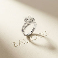 2.40CTW Asscher Cut Halo Split Shank Lab Grown Diamond Engagement Ring For Women White