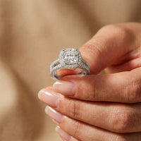 2.40CTW Cushion Halo Double Split Shank Lab Grown Diamond Engagement Ring White