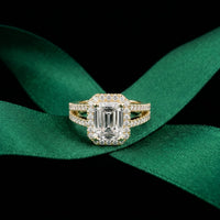 2.45CTW Emerald Halo Open Split Shank Lab Grown Diamond Engagement Ring Gold