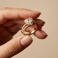 2.45CTW Heart Halo Contemporary Split Shank Lab Grown Diamond Engagement Ring Gold