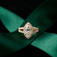 2.45CTW Marquise Halo Double Split Shank Lab Grown Diamond Engagement Ring For Women Rose Gold