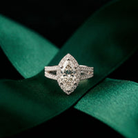 2.45CTW Marquise Halo Double Split Shank Lab Grown Diamond Engagement Ring For Women White