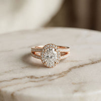 2.45CTW Oval Halo Multi Row Pavé Lab Grown Diamond Engagement Ring For Women Rose Gold
