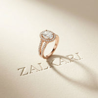 2.45CTW Oval Halo Multi Row Pavé Lab Grown Diamond Engagement Ring For Women Rose Gold