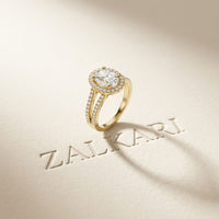 2.45CTW Oval Halo Multi Row Pavé Lab Grown Diamond Engagement Ring For Women Gold