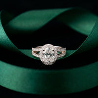 2.45CTW Oval Halo Multi Row Pavé Lab Grown Diamond Engagement Ring For Women White