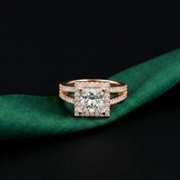 2.45CTW Princess Cut Halo Double Split Shank Lab Grown Diamond Engagement Ring For Women Rose Gold