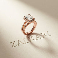 2.45CTW Radiant Halo Multi Row Pavé Lab Grown Diamond Engagement Ring Rose Gold