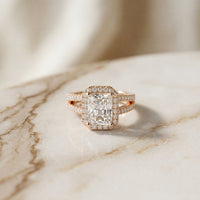 2.45CTW Radiant Halo Multi Row Pavé Lab Grown Diamond Engagement Ring Rose Gold
