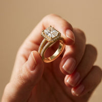 2.45CTW Radiant Halo Multi Row Pavé Lab Grown Diamond Engagement Ring Gold