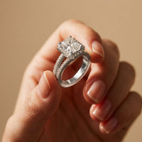 2.45CTW Radiant Halo Multi Row Pavé Lab Grown Diamond Engagement Ring White