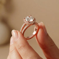 2.45CTW Round Halo Contemporary Split Shank Lab Grown Diamond Engagement Ring Rose Gold