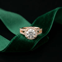 2.45CTW Round Halo Contemporary Split Shank Lab Grown Diamond Engagement Ring Rose Gold