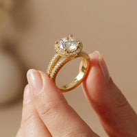 2.45CTW Round Halo Contemporary Split Shank Lab Grown Diamond Engagement Ring Gold