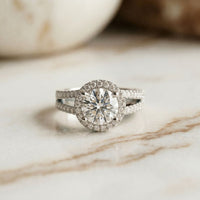 2.45CTW Round Halo Contemporary Split Shank Lab Grown Diamond Engagement Ring White