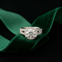 2.45CTW Round Halo Contemporary Split Shank Lab Grown Diamond Engagement Ring White