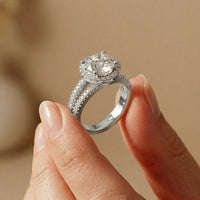 2.45CTW Round Halo Contemporary Split Shank Lab Grown Diamond Engagement Ring White