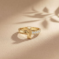 0.20CTW Round Vertex Pavé Lab Grown Diamond Ring For Men Gold