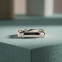 0.7CTW Princess Minimalist Corner Accent Lab Grown Diamond Ring For Men White