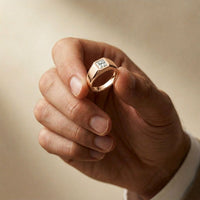 0.5CTW Princess Solitaire Lab Grown Diamond Signet Ring For Men Rose Gold