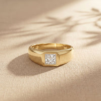 0.5CTW Princess Solitaire Lab Grown Diamond Signet Ring For Men Gold