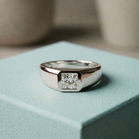 0.5CTW Princess Solitaire Lab Grown Diamond Signet Ring For Men White